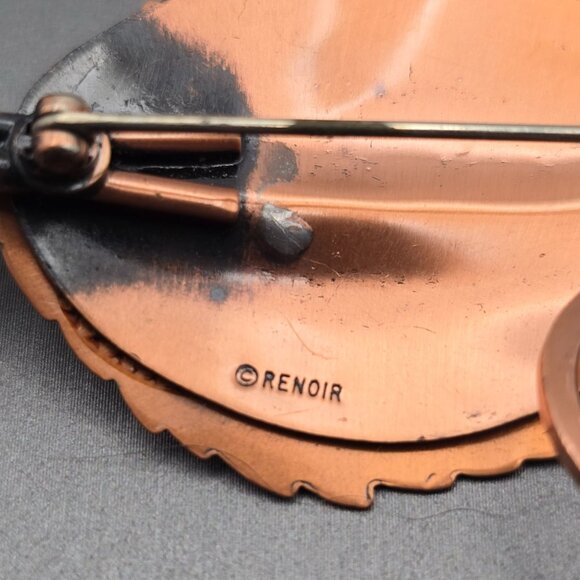 VTG Renoir Copper 'Leafsong' Brooch Pin Curling Stem Design Nature Signed - Picture 4 of 6